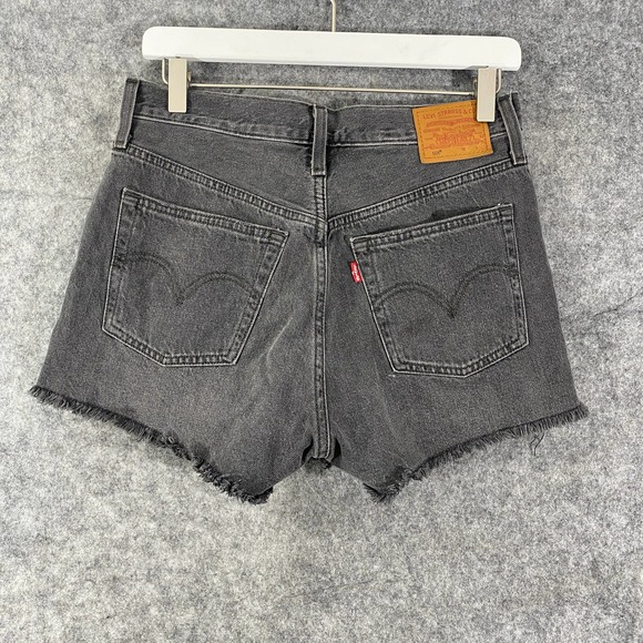 Levis 501 Denim Shorts 27 Charcoal Gray High Rise Jean Cutoff Eat Your Words - Picture 4 of 16